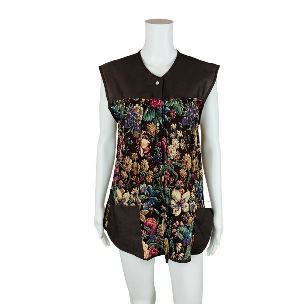 Vintage Floral Apron Brown Blue Crafting Smock
